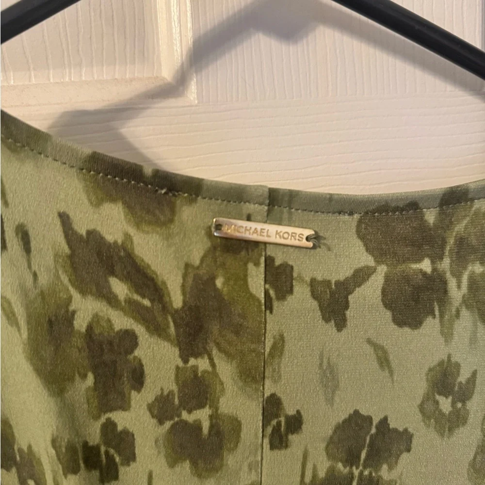 Sleeveless Olive Green Floral Midi Dress by MICHAEL Michael Kors